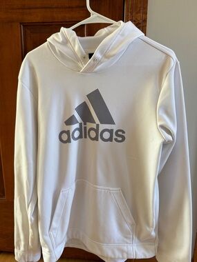 adidas White Crewneck Hoodie with Black Logo
